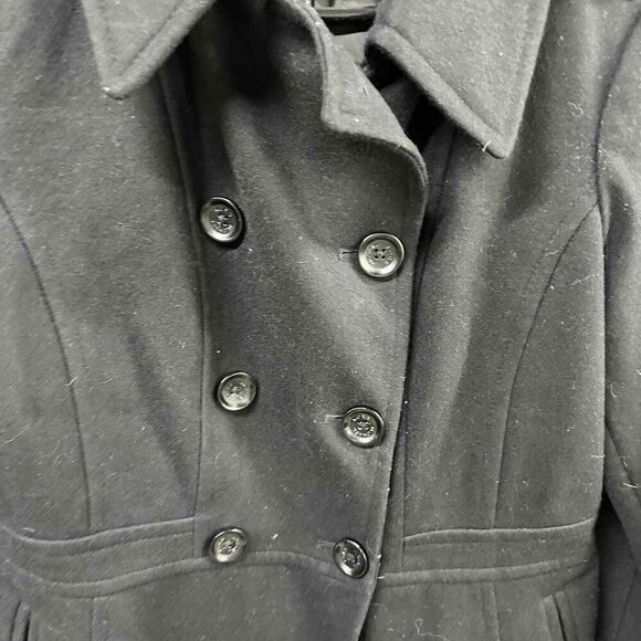 Michael Kors Pea Coat Womens Medium Black Wool Long - Picture 2 of 9